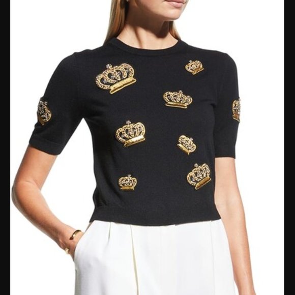 Alice + Olivia Sweaters - Alice + Olivia | Ciara Embellished Crown Wool Pullover Cropped Sweater